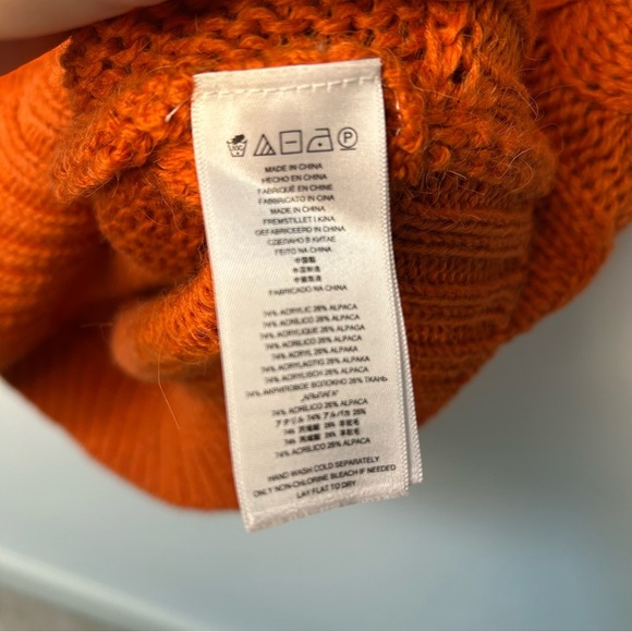 NEW Micheal Micheal Kors Alpaca blend orange cable knit cowl neck sweater large - Picture 3 of 8